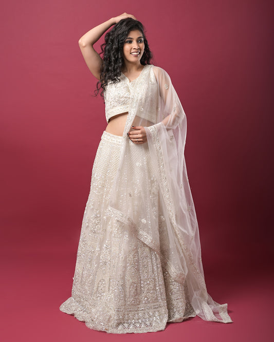 Ivory Embroidered Lehenga