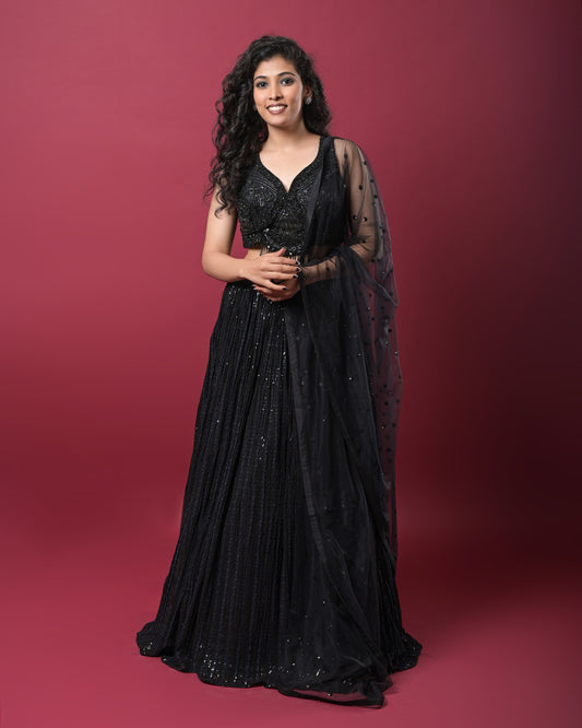 Midnight Black Embroidered Lehenga