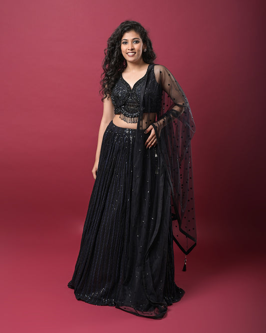 Midnight Black Embroidered Lehenga