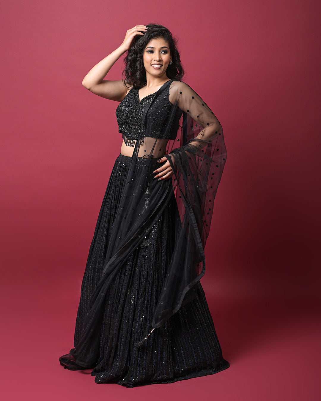 Midnight Black Embroidered Lehenga