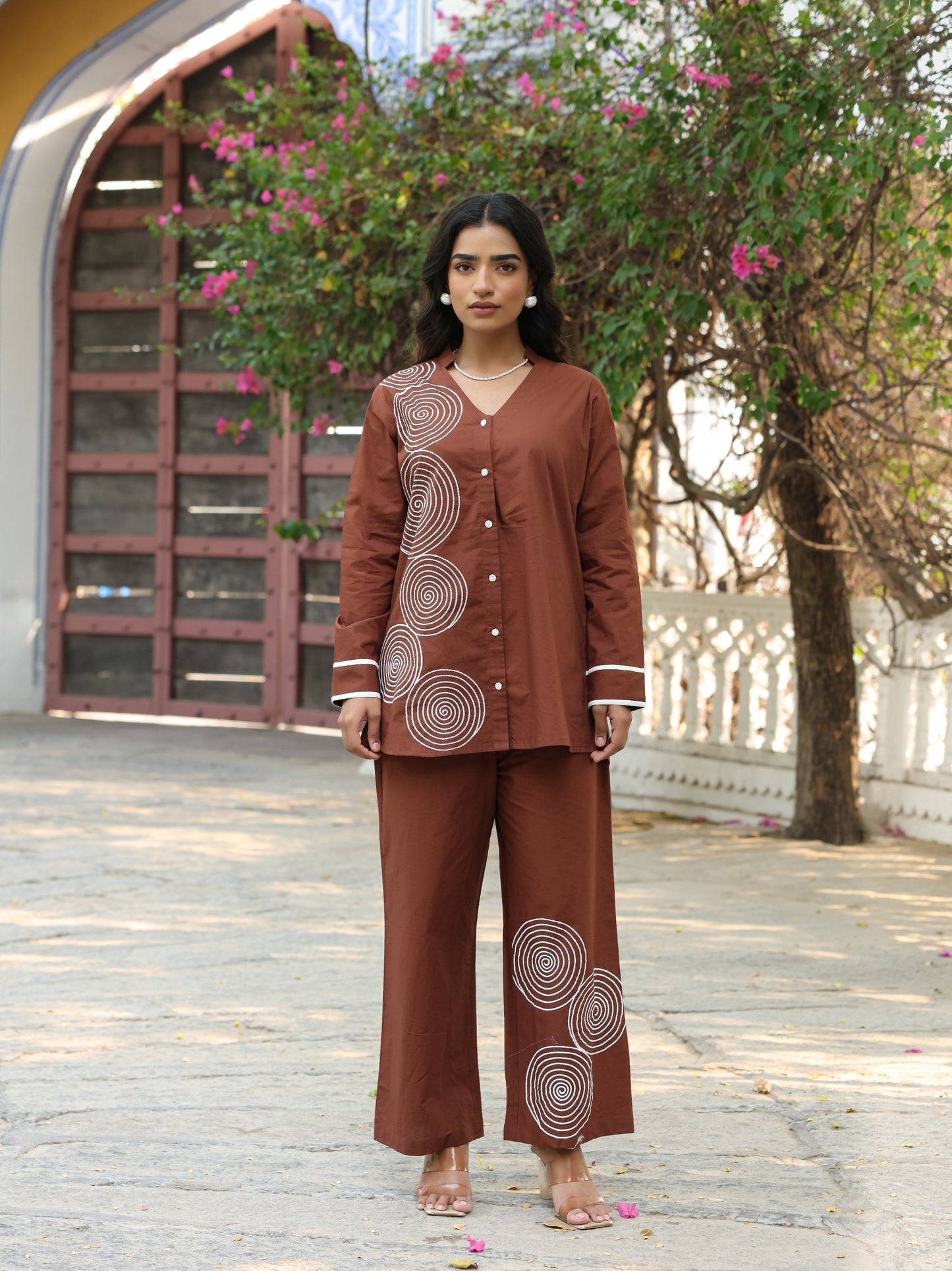 Coffee brown embroidered cordset