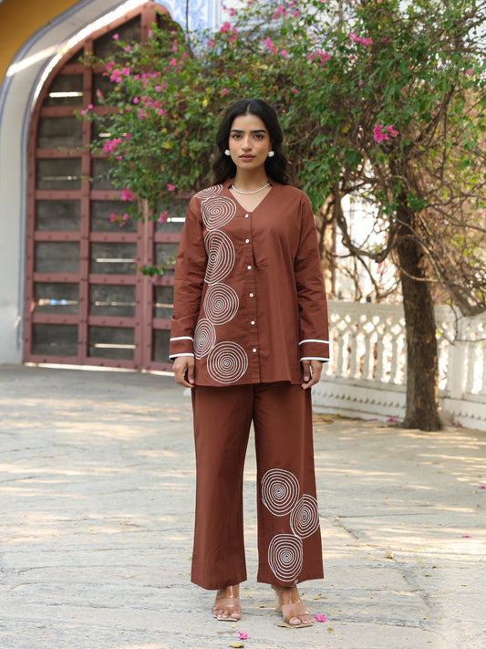 Coffee brown embroidered cordset
