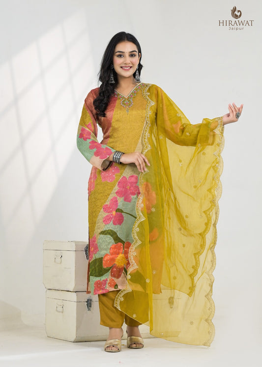 Golden Bloom Cotton Suit