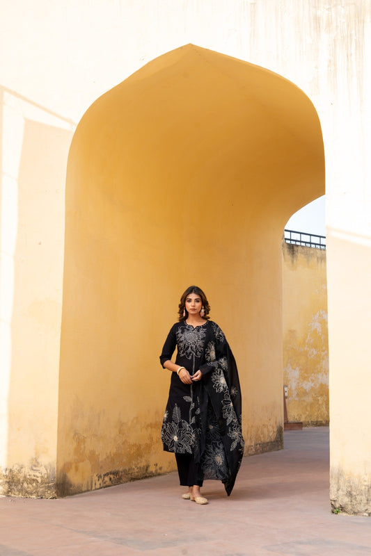 Midnight Bloom Cotton Suit
